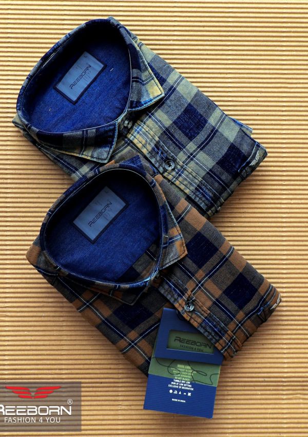 REEBORN PREMIUM INDIGO DENIM CHECKS SHIRTS