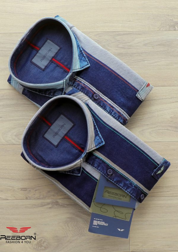 REEBORN PREMIUMINDIGO DENIM STRIPES &CHECKS SHIRTS